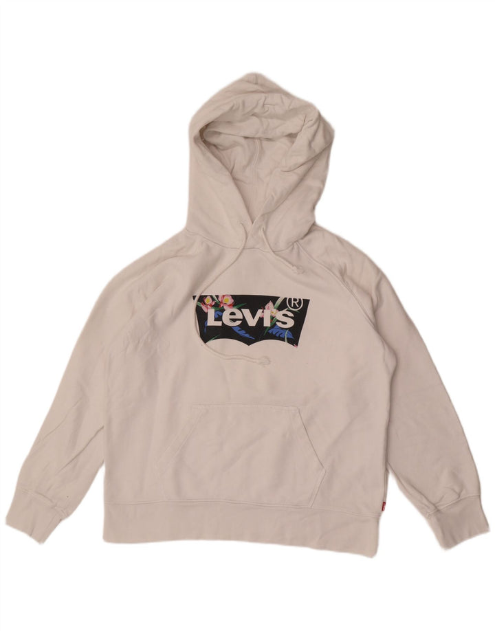 Levi's Pulover cu capota cu grafic pentru femei UK 14 Bumbac alb mediu