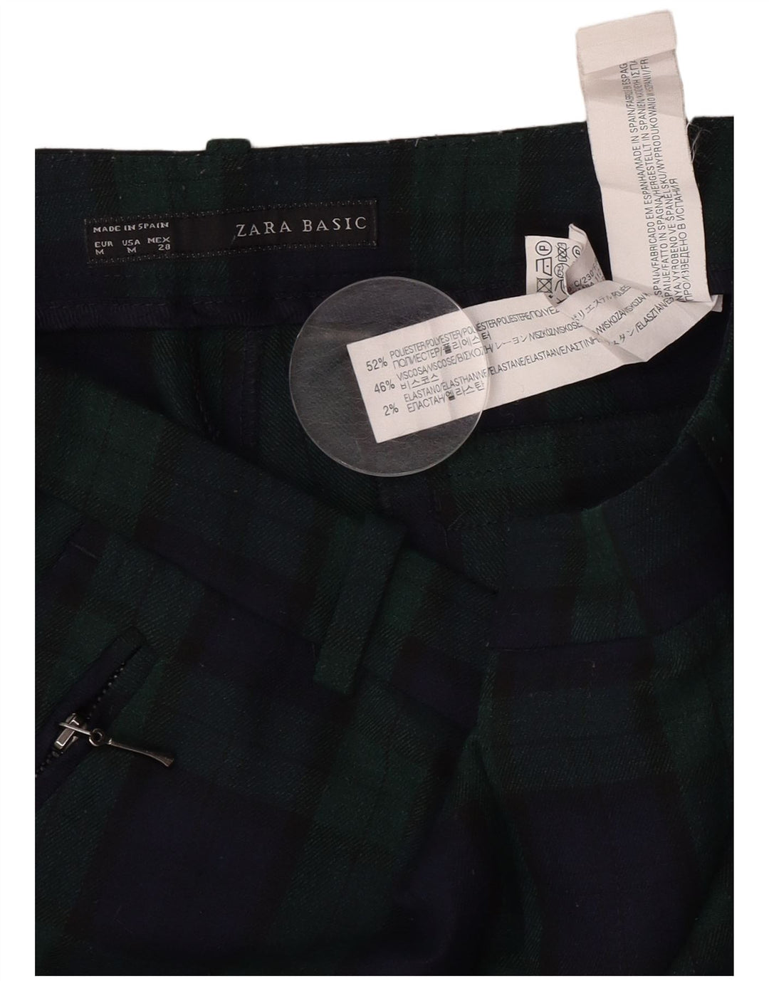 Pantaloni tăiați drepți pentru femei Zara Mediu L30 L24 Poliester cu carouri verzi