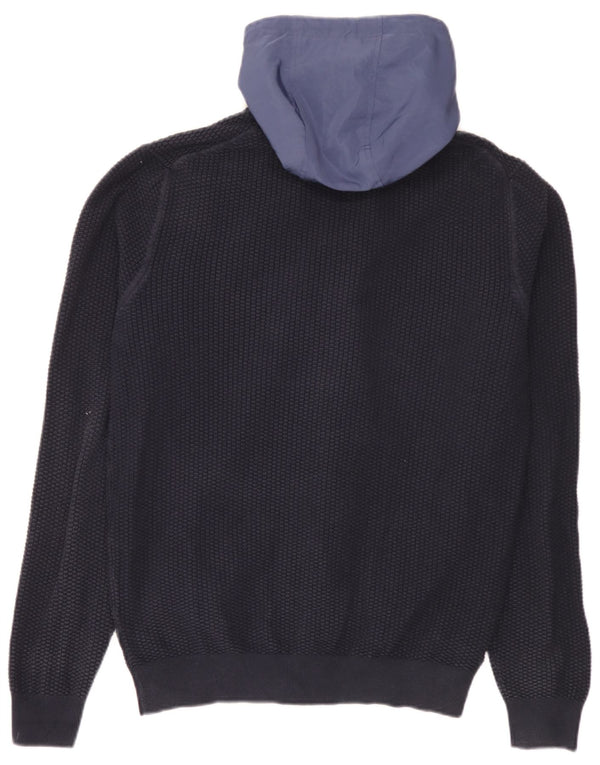 Pulover cardigan cu glugă Massimo Dutti pentru bărbați, XL, albastru bleumarin, bumbac color bloc