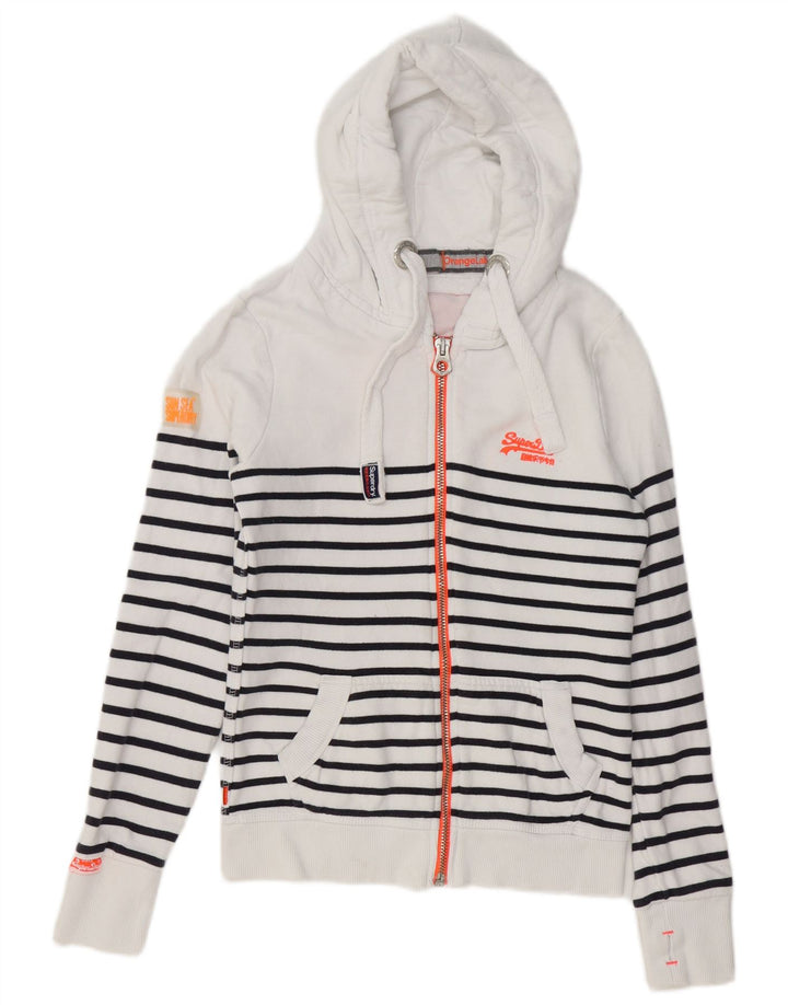 SUPERDRY Pulover cu capota cu fermoar pentru femei UK 6 XS Bumbac cu dungi albe