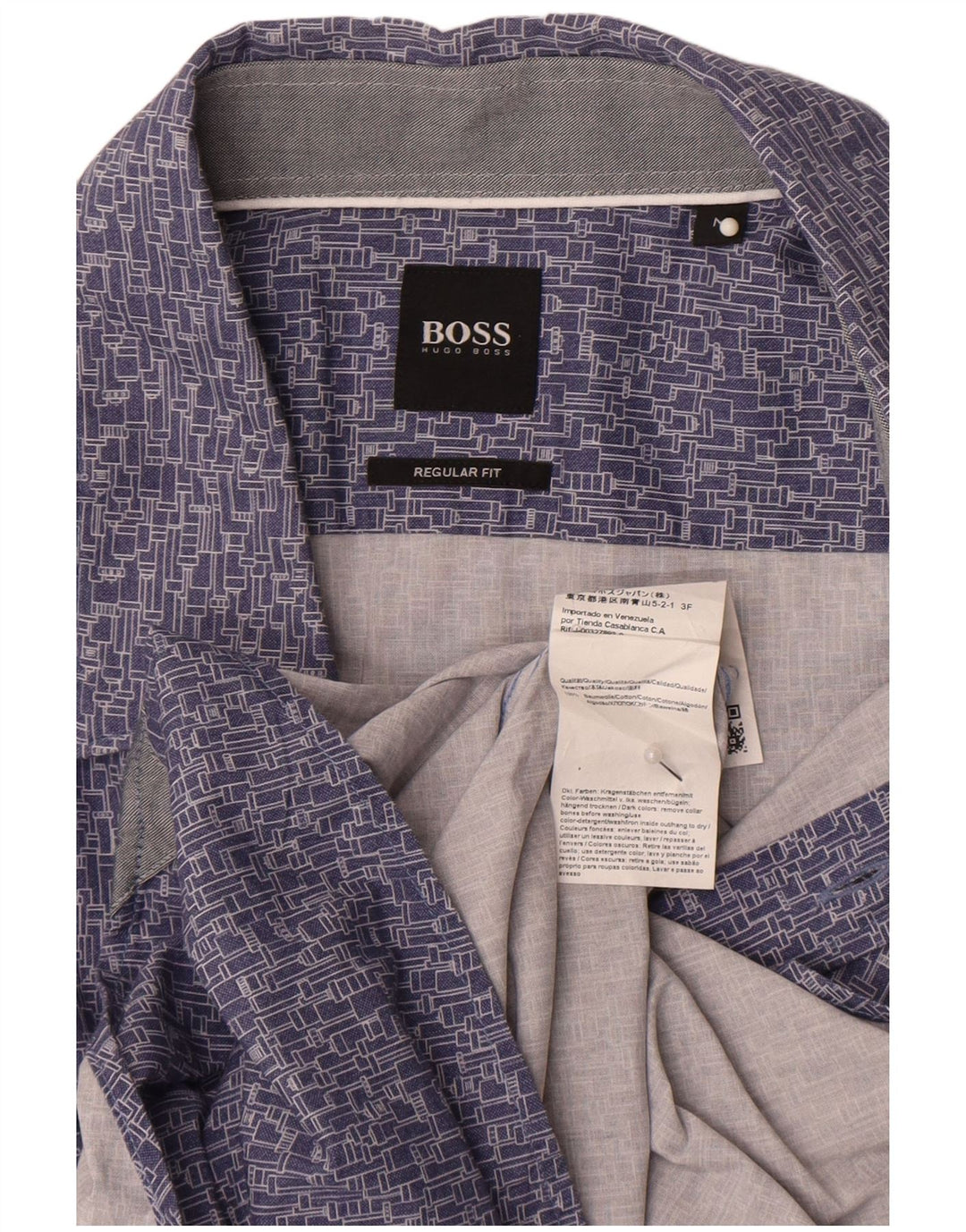 Cămașă Hugo Boss pentru bărbați, cu formă regulată, din bumbac geometric albastru mediu