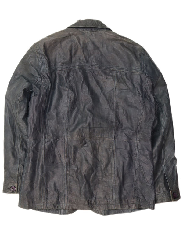 Jachetă Heine din piele cu 2 nasturi pentru bărbați UK 42 XL din piele albastru bleumarin