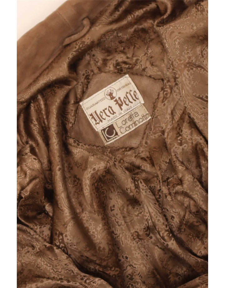 Pardesiu vintage pentru femei de piele intoarsa UK 14 Medium Beige Piele