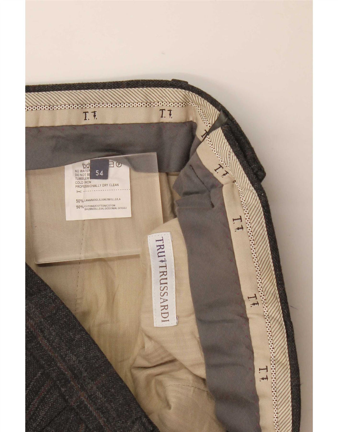 Trussardi Pantaloni drepți pentru bărbați L36 L33 Lână cu carouri gri