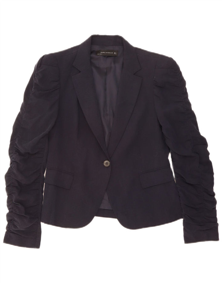 Blazer pentru femei Zara cu 1 nasture UK 12 Medium Bluemarin Lyocell