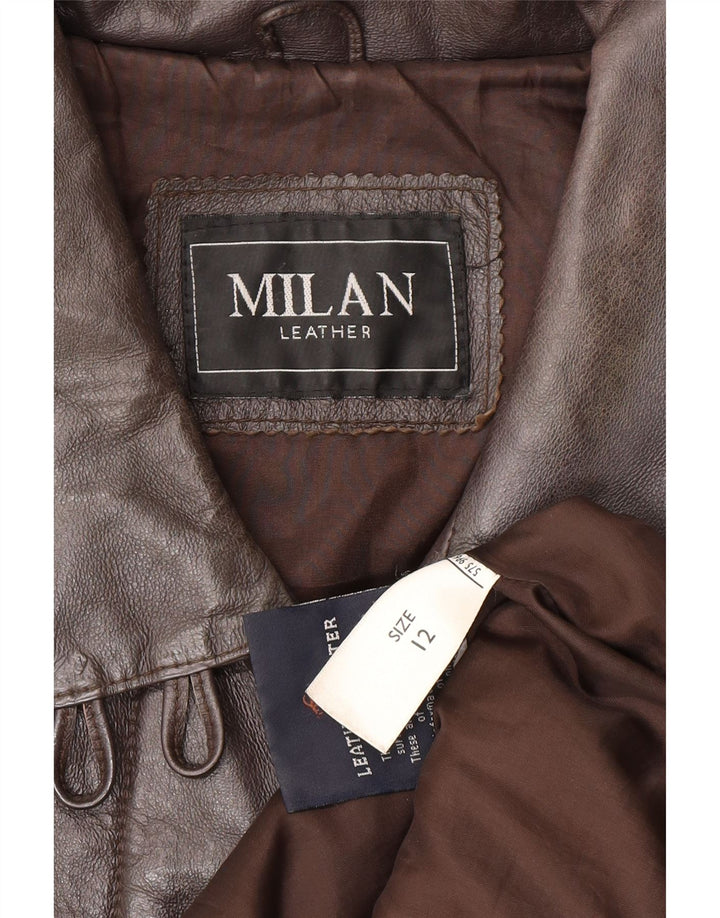 MILAN Womens Leather Coat UK 12 Medium  Brown Leather