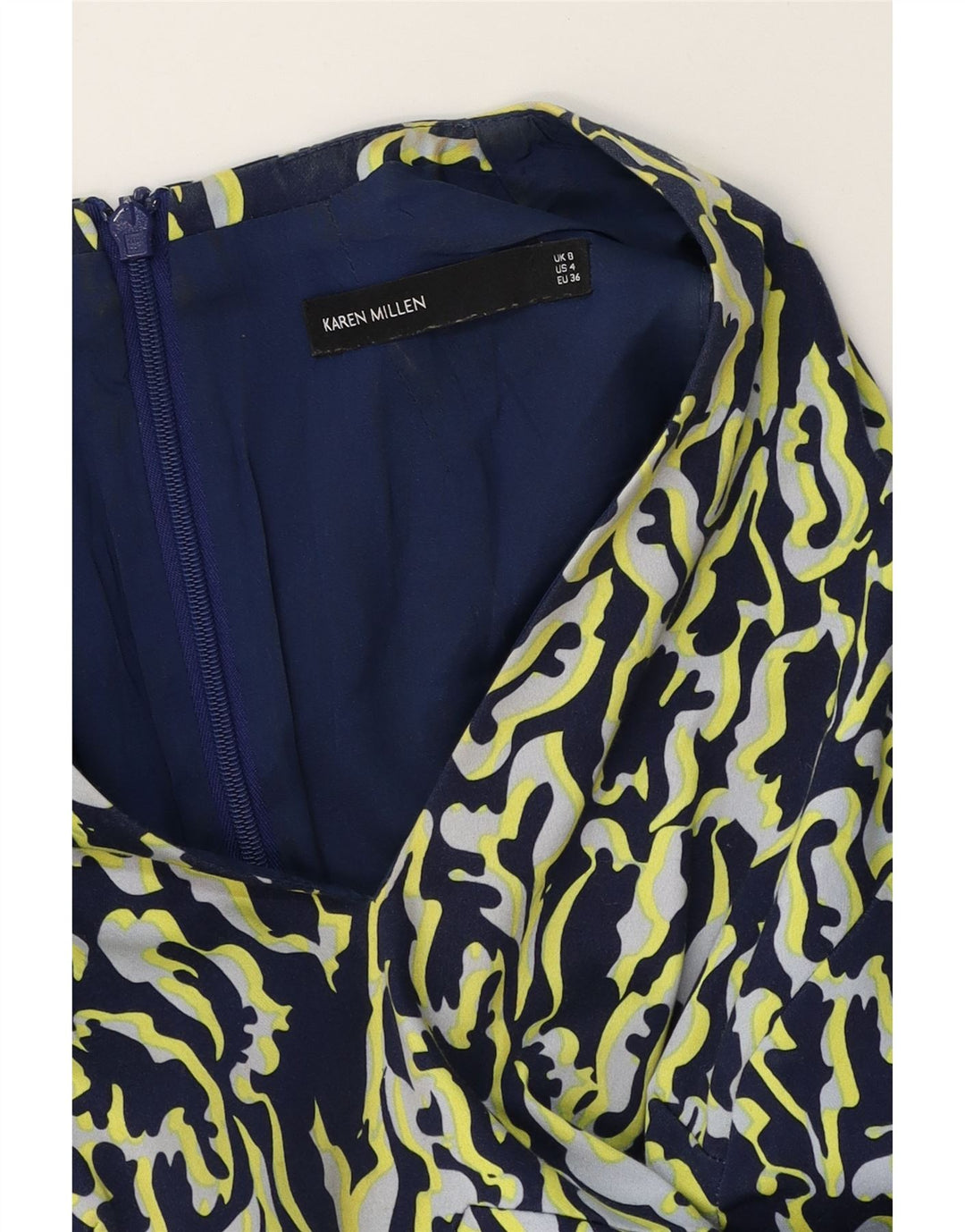 KAREN MILLEN Womens Abstract Pattern A-Line Dress UK 8 Small Navy Blue Vintage Karen Millen and Second-Hand Karen Millen from Messina Hembry 