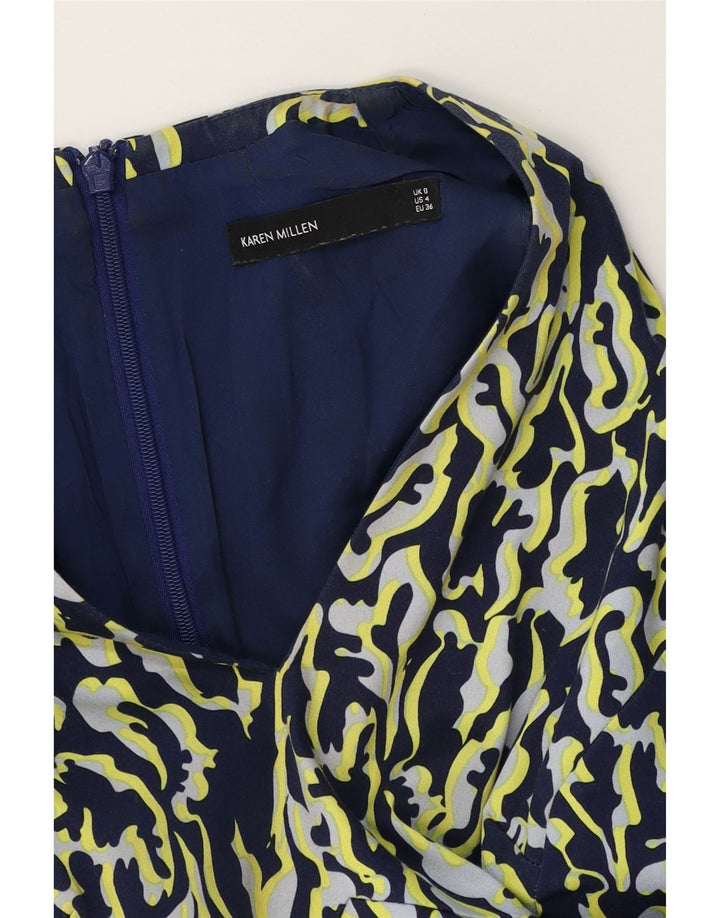 KAREN MILLEN Womens Abstract Pattern A-Line Dress UK 8 Small Navy Blue Vintage Karen Millen and Second-Hand Karen Millen from Messina Hembry 