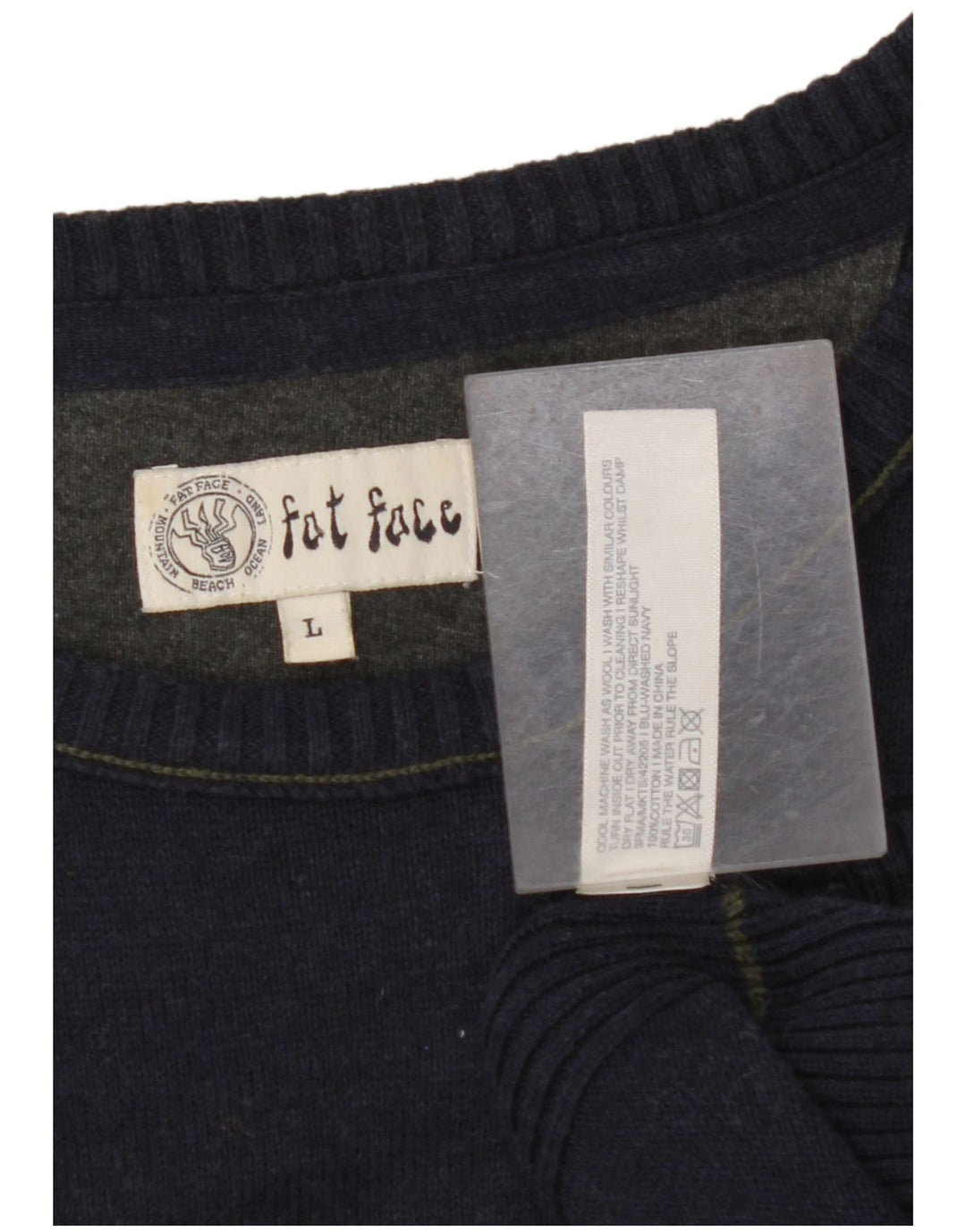 FAT FACE Pulover pentru bărbați cu gât de barcă, mare din bumbac bleumarin