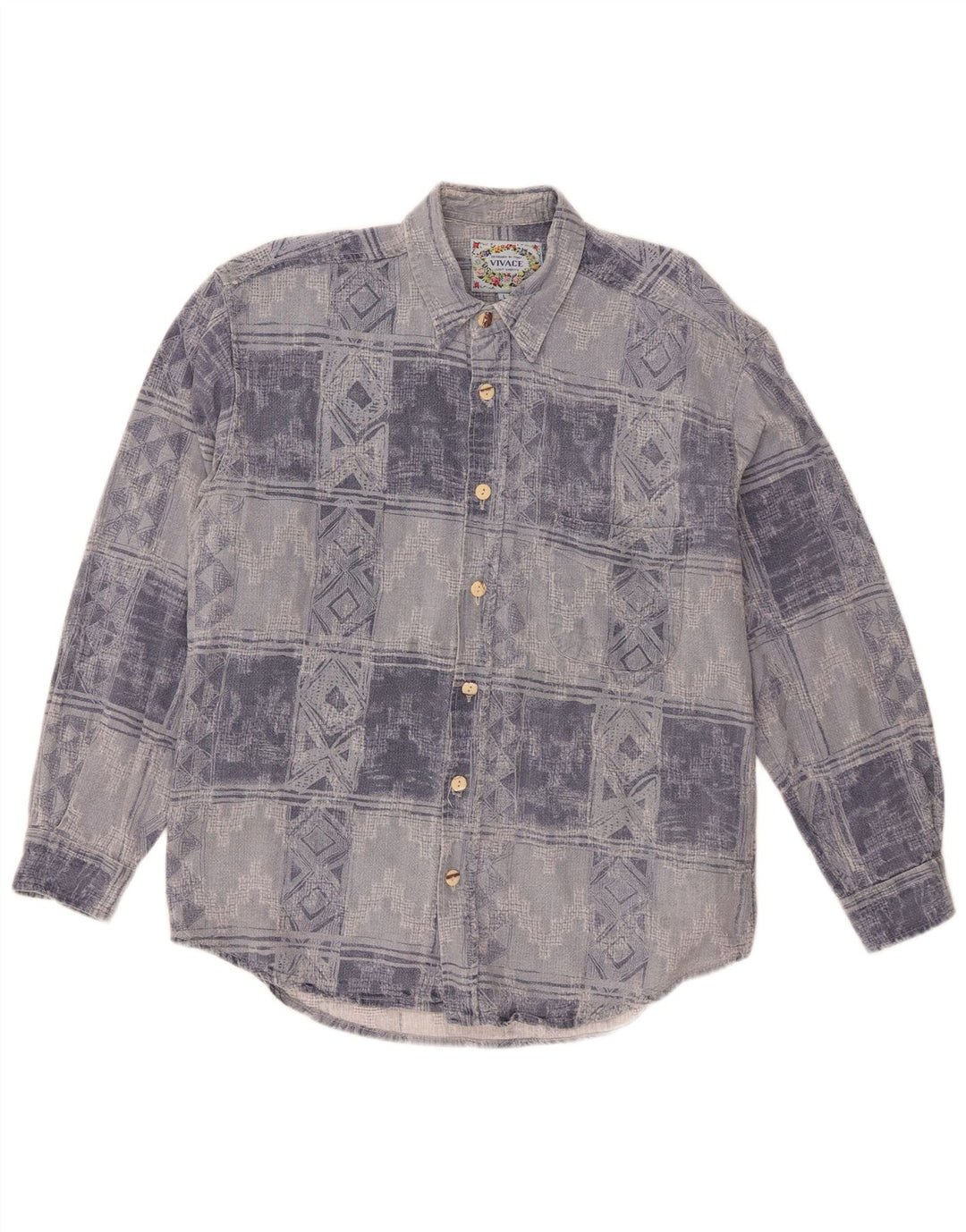 Cămașă de flanel vintage pentru bărbați, mare, albastru, geometric din bumbac
