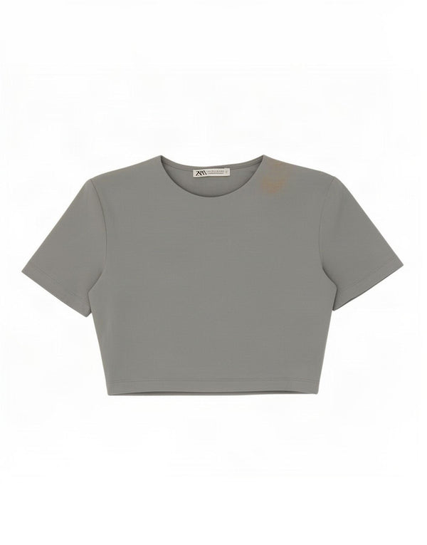 Tricou Crop pentru femei Zara UK 8 Small Gri
