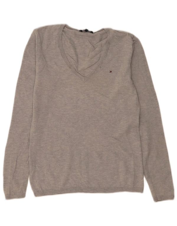 Pulover cu decolteu în V Tommy Hilfiger pentru femei UK 12 Lână gri mediu