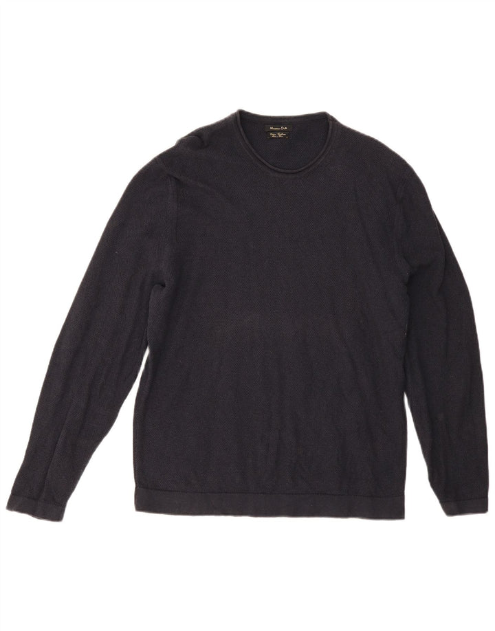 Pulover Massimo Dutti pentru bărbați, cu gât crew, bumbac mare, albastru bleumarin