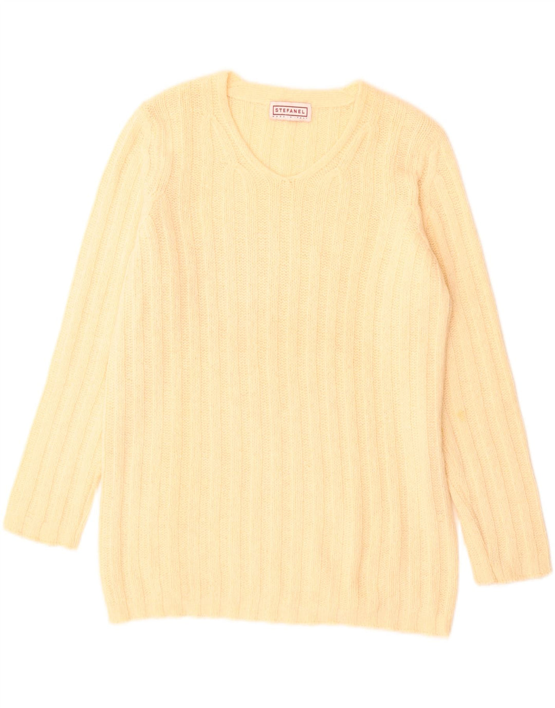 Pulover pentru femei cu decolteu în V Stefanel UK 14 Large Yellow