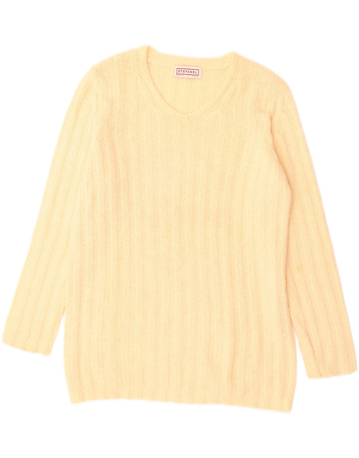 Pulover pentru femei cu decolteu în V Stefanel UK 14 Large Yellow