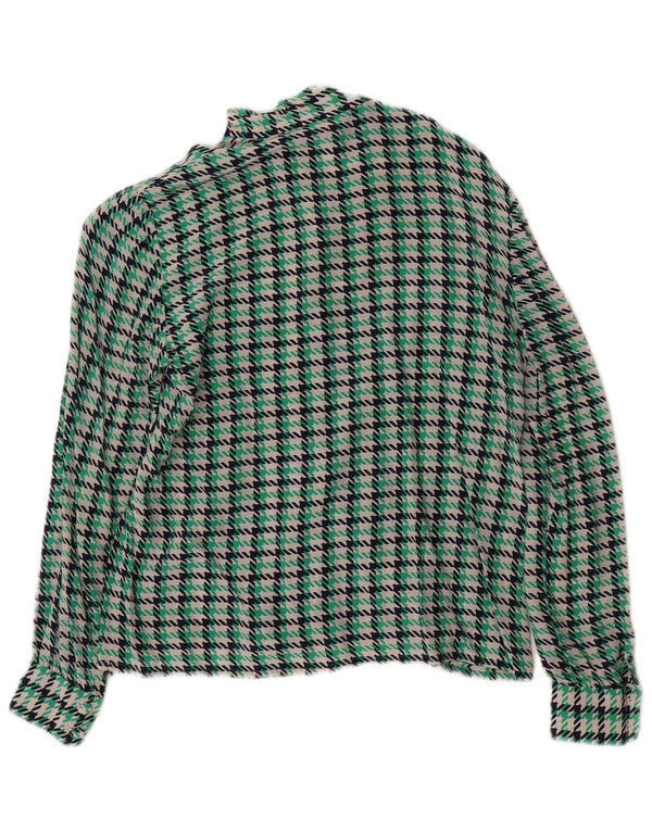 Bluză cămașă vintage pentru femei UK 12 Medium Green Houndstooth