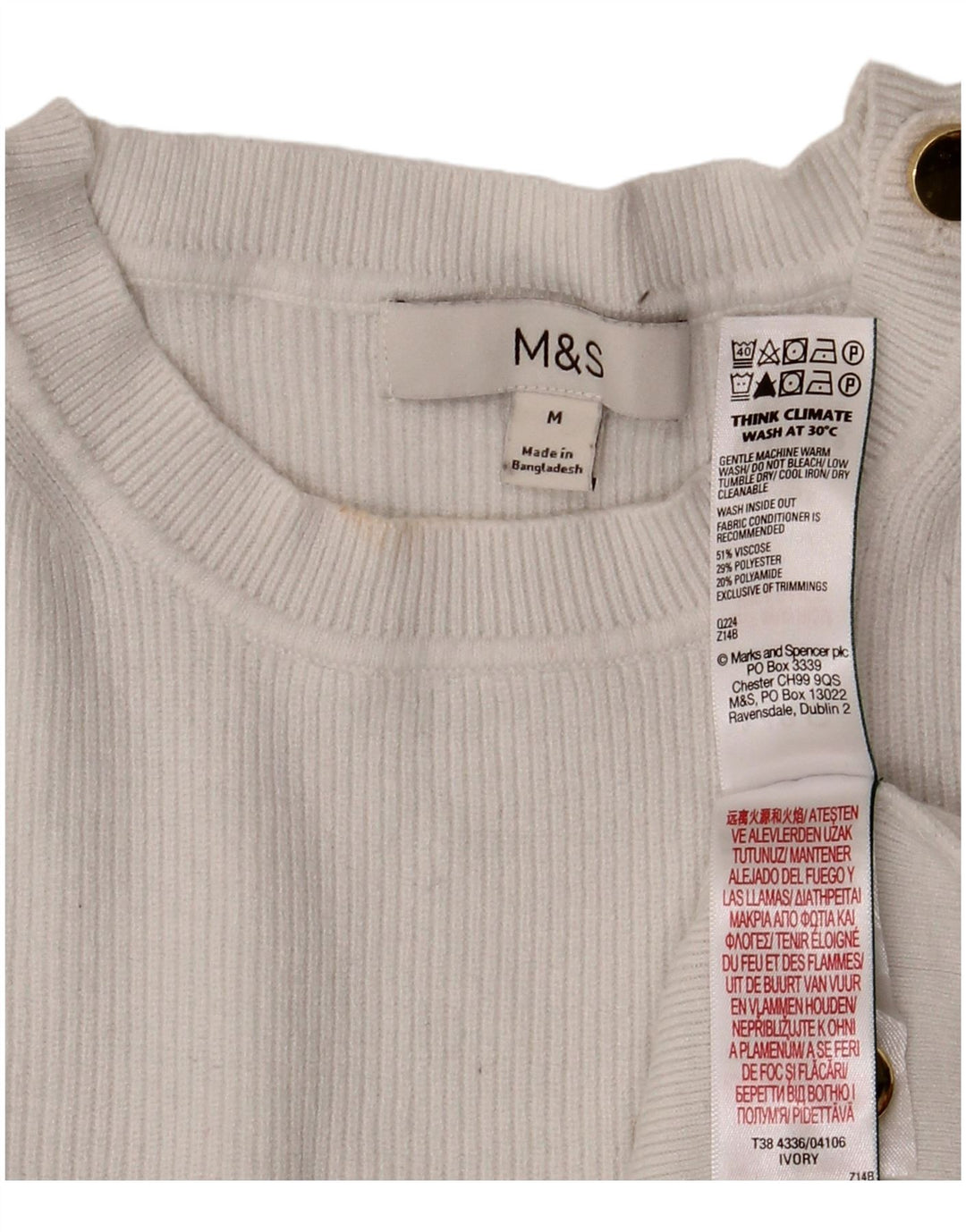 Pulover pentru femei Marks & Spencer cu decolteu rotund din viscoză albă medie UK 14