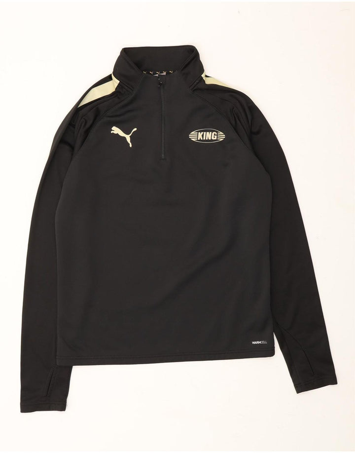 PUMA Mens Zip Neck Graphic Top Long Sleeve Medium Black Colourblock Vintage Puma and Second-Hand Puma from Messina Hembry 