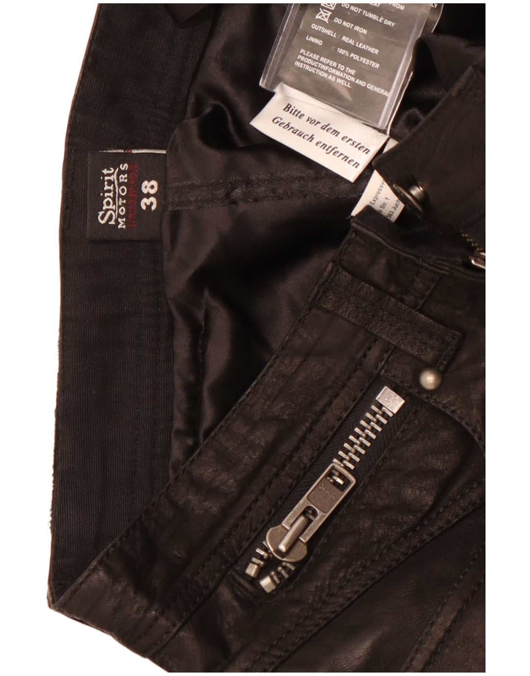 Pantaloni drepti pentru femei SPIRIT MOTORS EU 38 Mediu L32 L35 Piele neagră