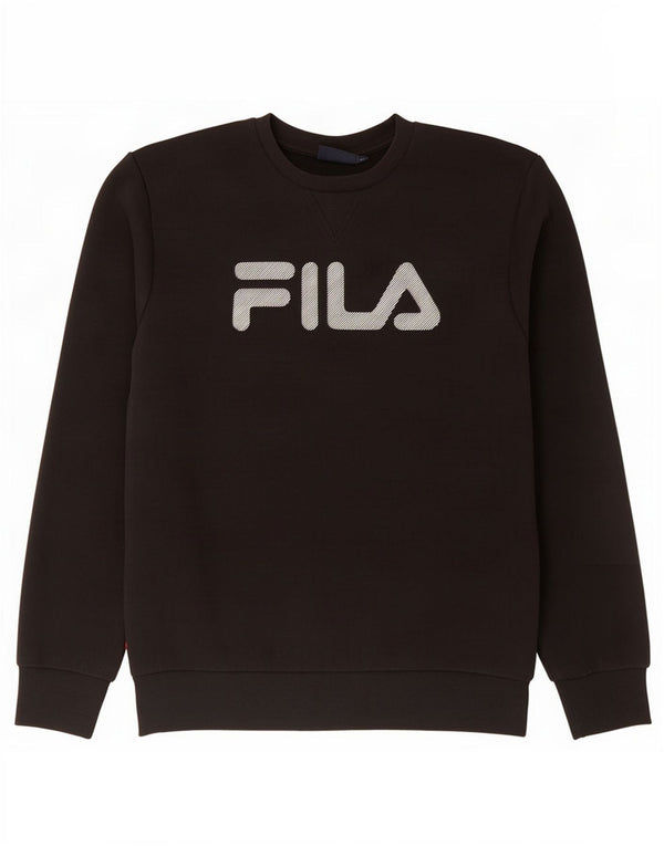 Pulover Fila pentru bărbați cu grafică, bumbac mediu negru