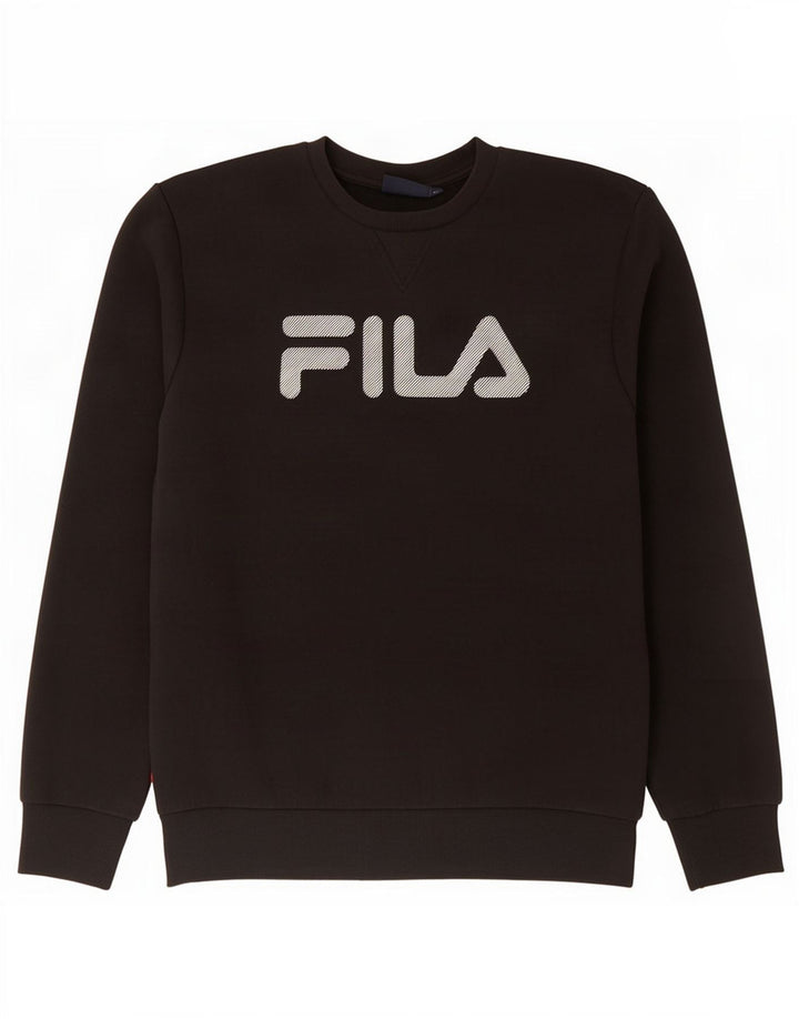 Pulover Fila pentru bărbați cu grafică, bumbac mediu negru
