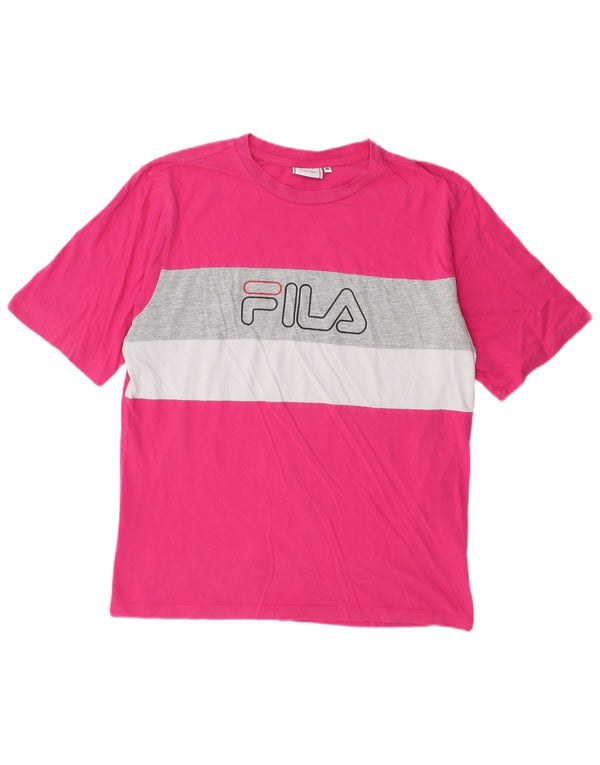Tricou cu grafic Fila pentru femei Top UK 14 Medium Pink Colorblock Bumbac