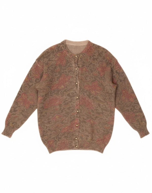 Pulover Cardigan Vintage pentru Damă UK 18 XL Bej Mohair Floral