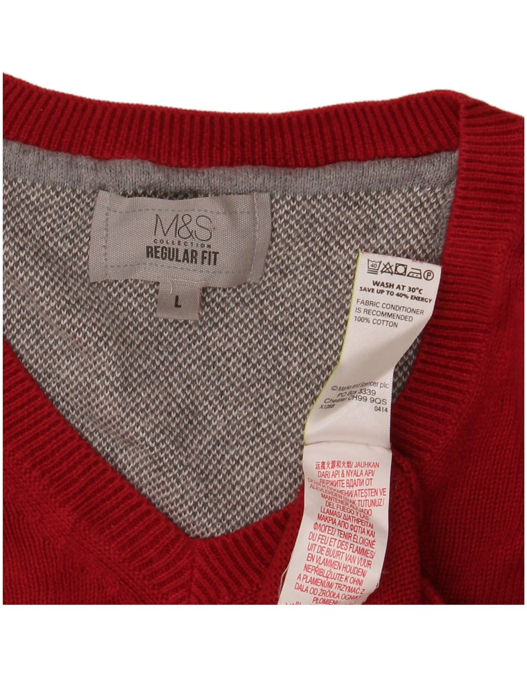MARKS & SPENCER Pulover cu decolteu în V pentru bărbați, mare, roșu, bumbac