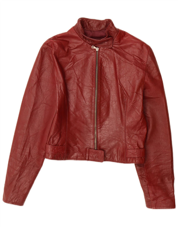 Jachetă de piele pentru femei VINTAGE UK 10 Mic din piele burgundă