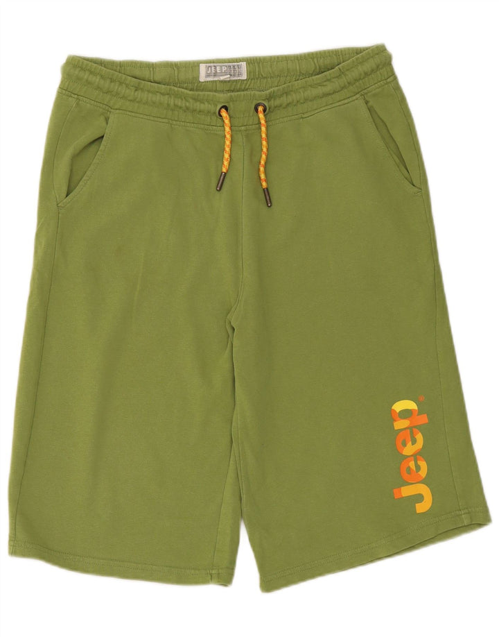 Pantaloni scurți sport grafic Jeep pentru bărbați, bumbac verde mediu