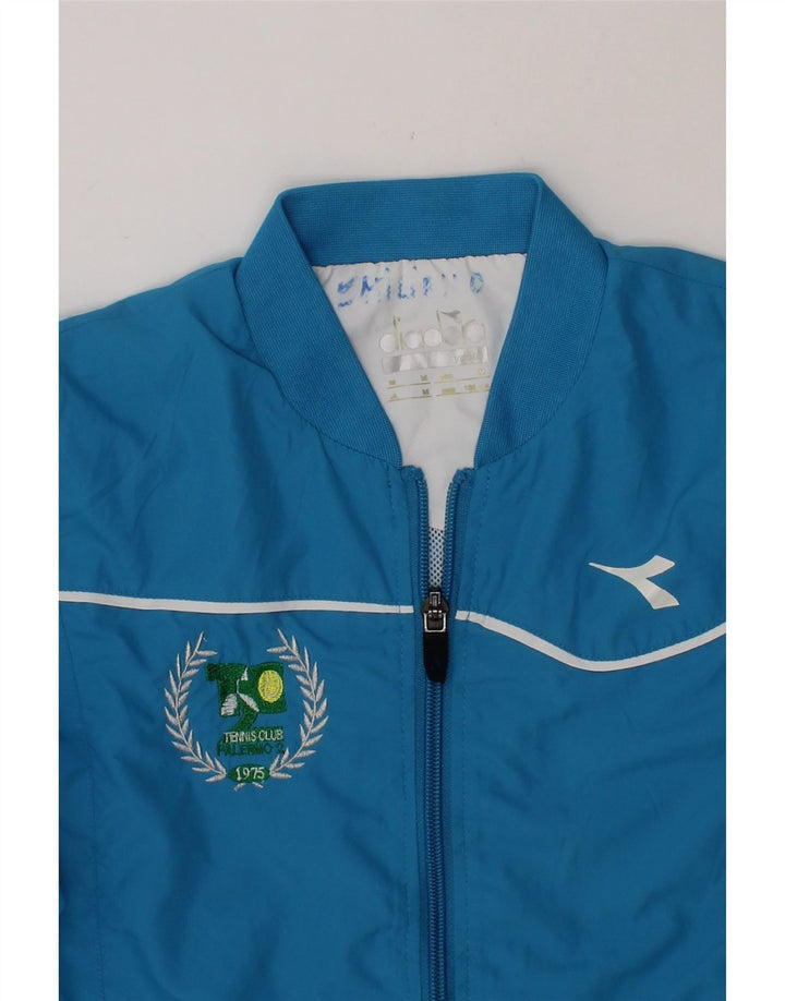 DIADORA Boys Graphic Tracksuit Top Jacket 7-8 Years Medium Blue Polyester Vintage Diadora and Second-Hand Diadora from Messina Hembry 