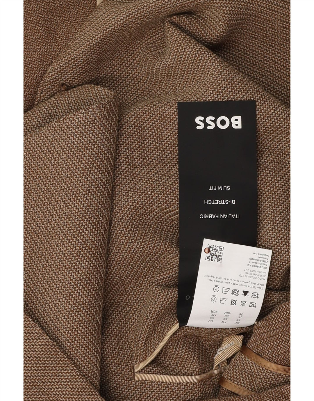 Jachetă pentru bărbați Hugo Boss Slim Fit cu 2 nasturi EU 56 3XL maro Lână virgină