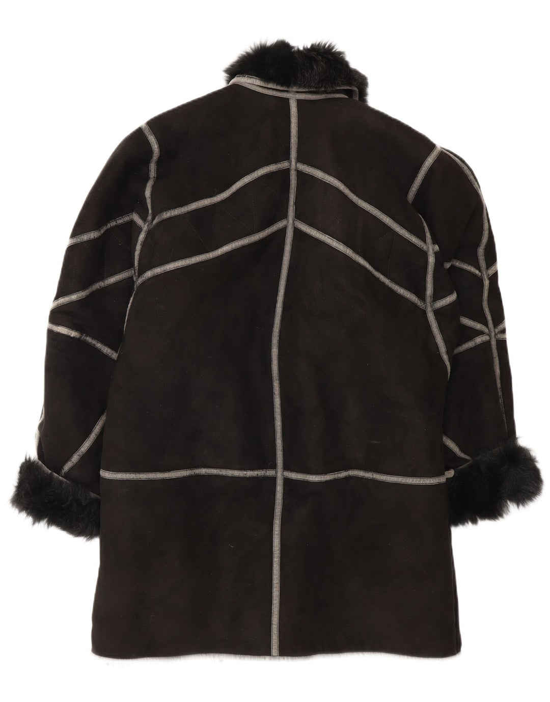Pardesiu vintage din shearling supradimensionat pentru femei IT 42 Medium Black Shearling