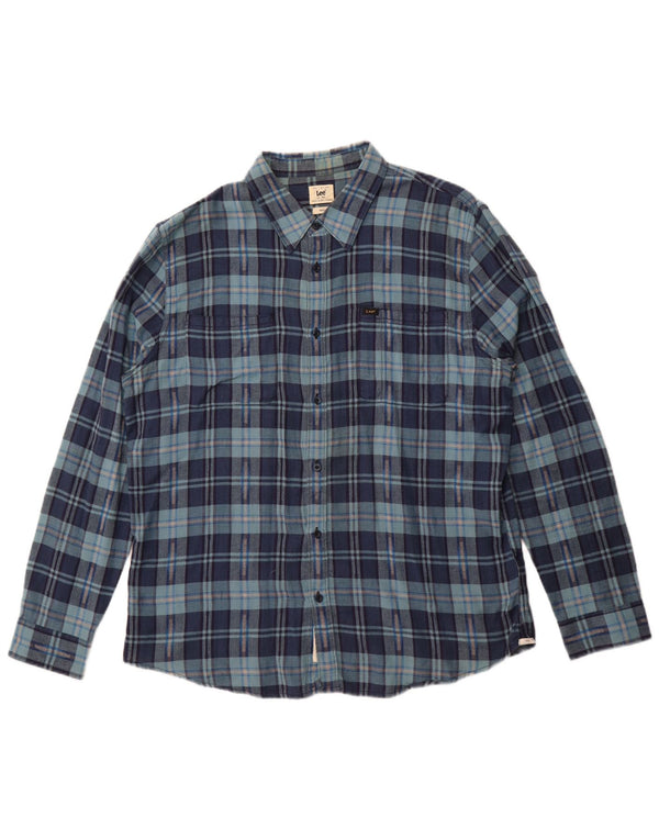 Cămașă de flanel pentru bărbați LEE 2XL, bumbac cu carouri bleumarin