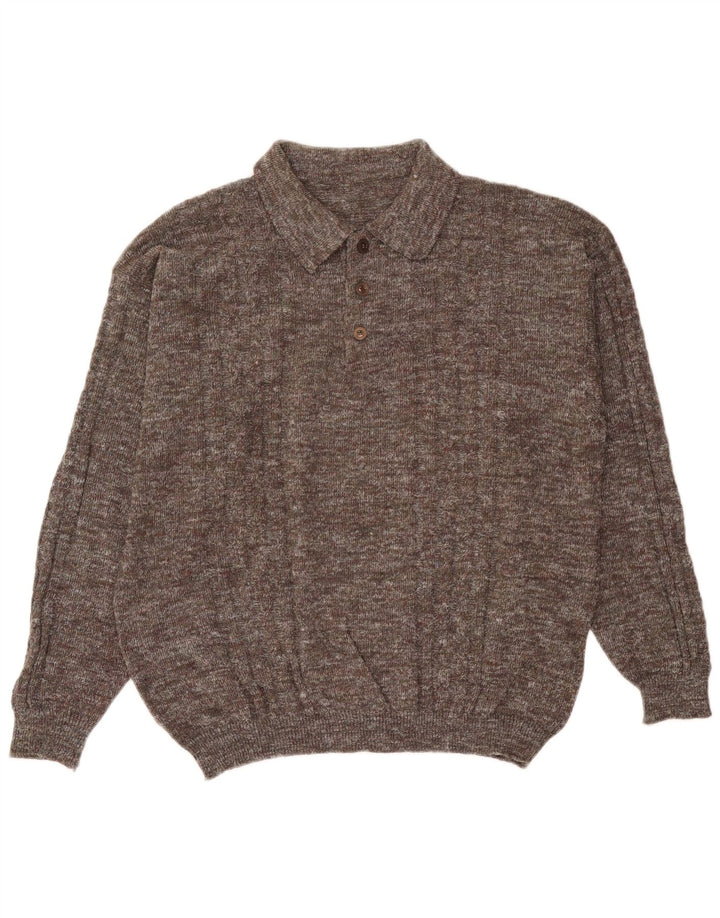 Pulover vintage cu gât polo pentru bărbați, mare, gri cu pete