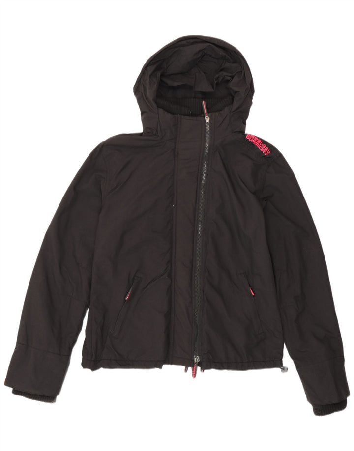 Jachetă de vânt cu glugă Superdry pentru femei UK 14, mare, negru, nailon
