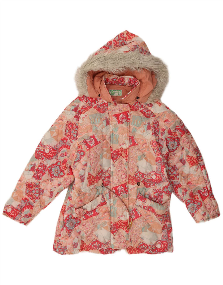 Jachetă căptușită cu glugă vintage pentru femei EU 40 Medium Multicolor Floral