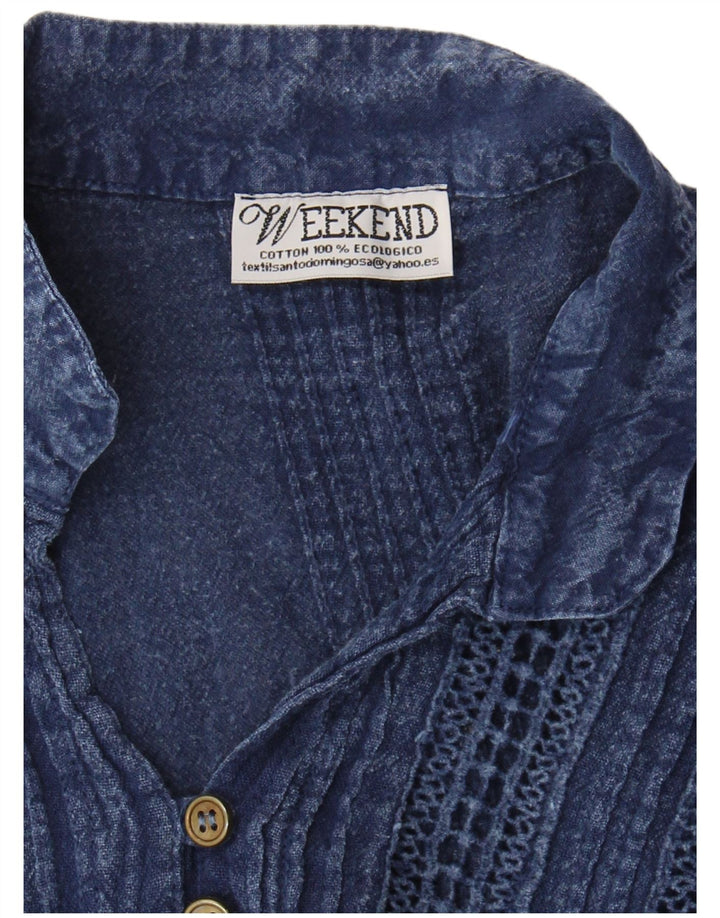 Bluză vintage pentru femei de top UK 10 mic din bumbac bleumarin