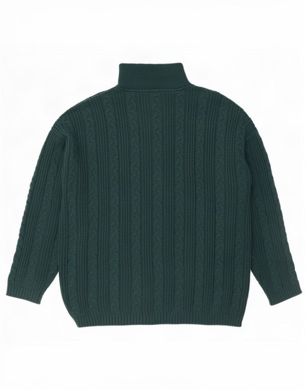 Pulover vintage pentru bărbați, cu fermoar, cu gât, XL, verde