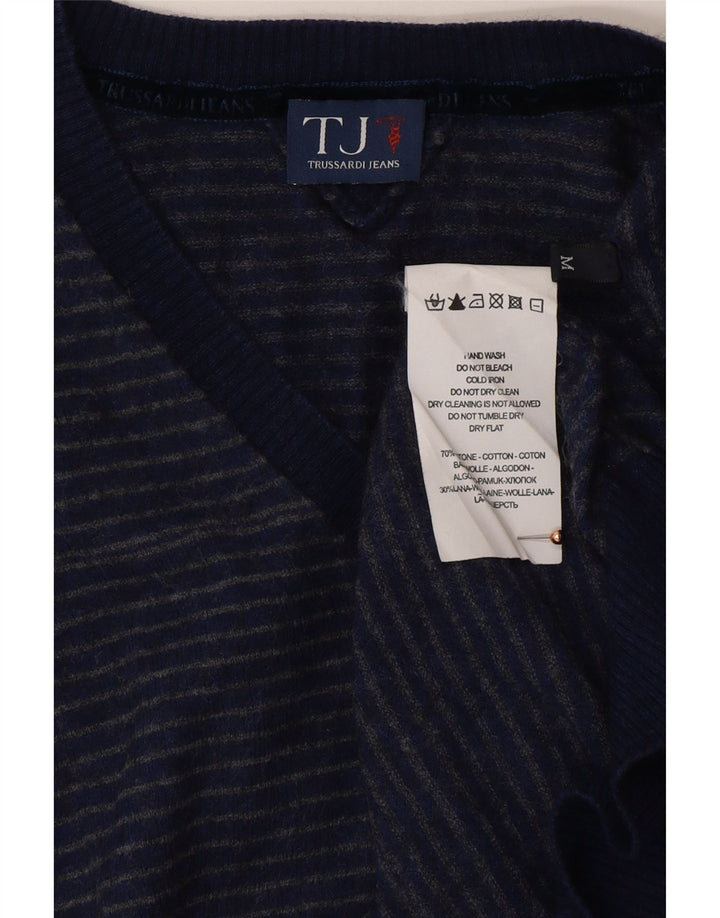 TRUSSARDI JEANS Pulover cu decolteu în V pentru bărbați, bumbac cu dungi albastre medii