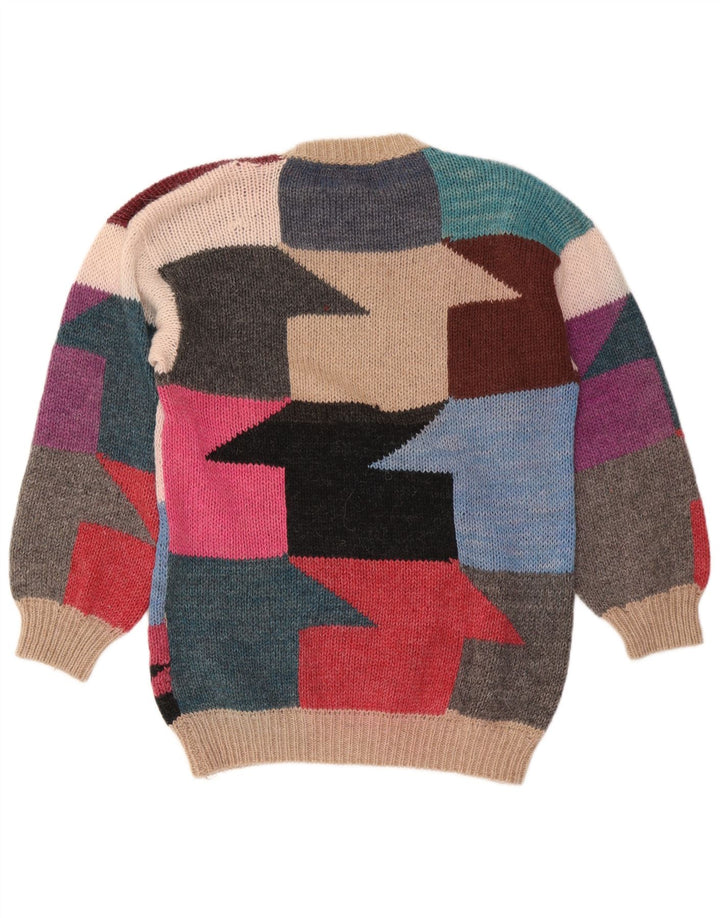 Pulover vintage pentru femei cu decolteu triplu UK 14 mediu multicolor