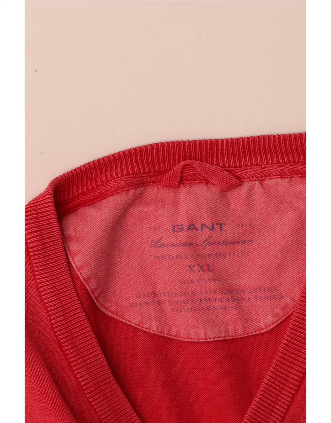 Pulover cu decolteu în V Gant pentru bărbați, bumbac roșu 2XL