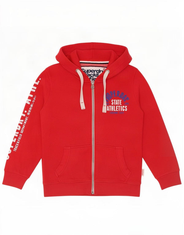 Superdry Womens Graphic Zip Hoodie Sweater UK 14 Medium Red Cotton
