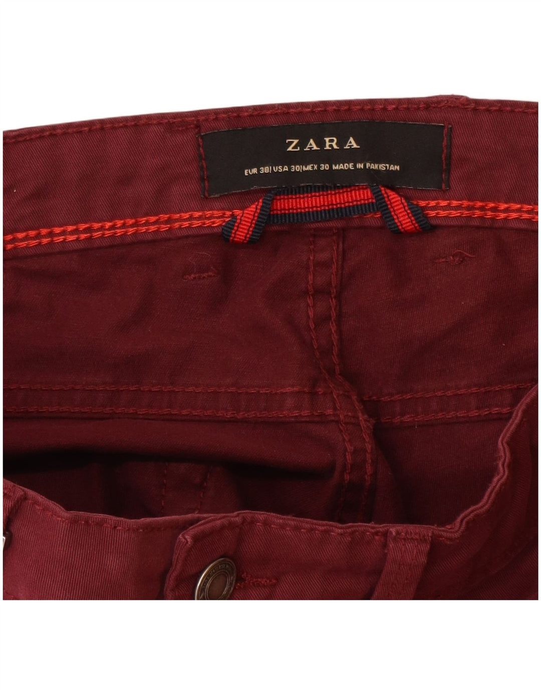 ZARA Pantaloni Slim Casual Bărbați EU 38 Mici L30 L32 Bumbac Burgundy