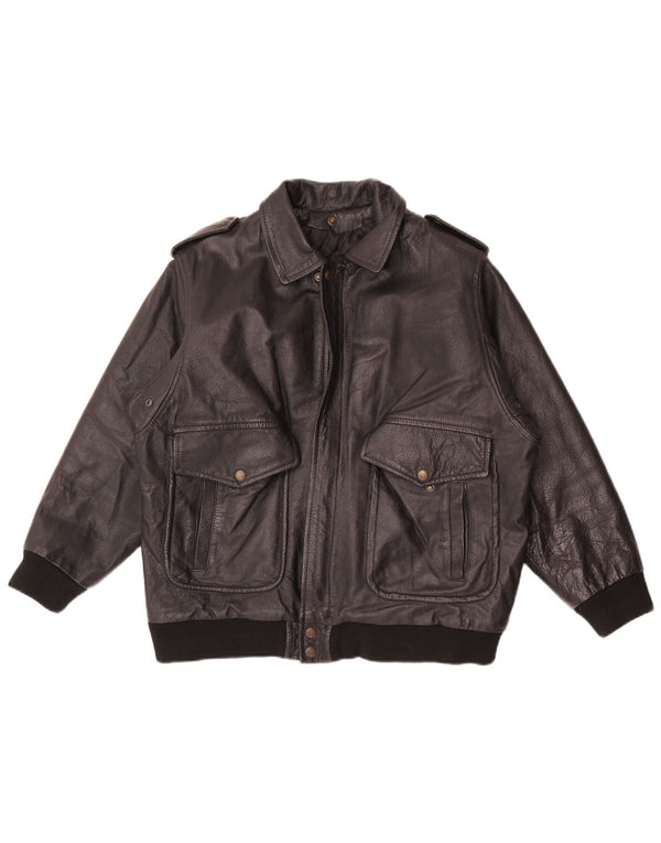 Jachetă militară din piele vintage pentru bărbați UK 36 Small Black