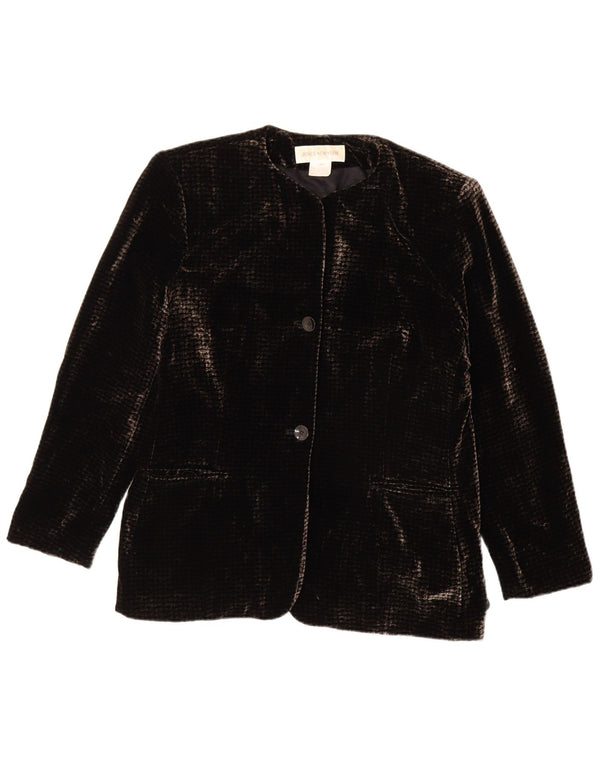 Blazer pentru femei Jones New York cu 2 nasturi din velur, UK 16, mare, negru, raion