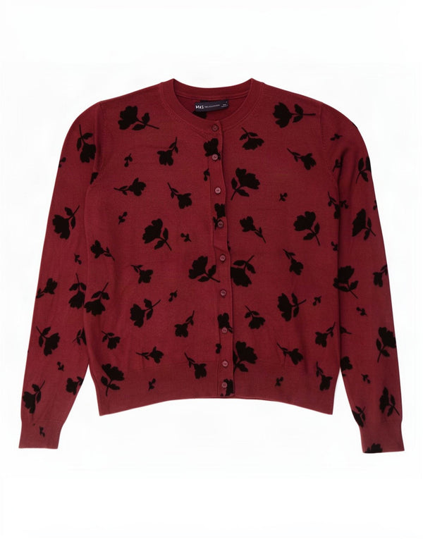 Pulover cardigan pentru femei Marks & Spencer UK 18 XL Burgundy, viscoză florală