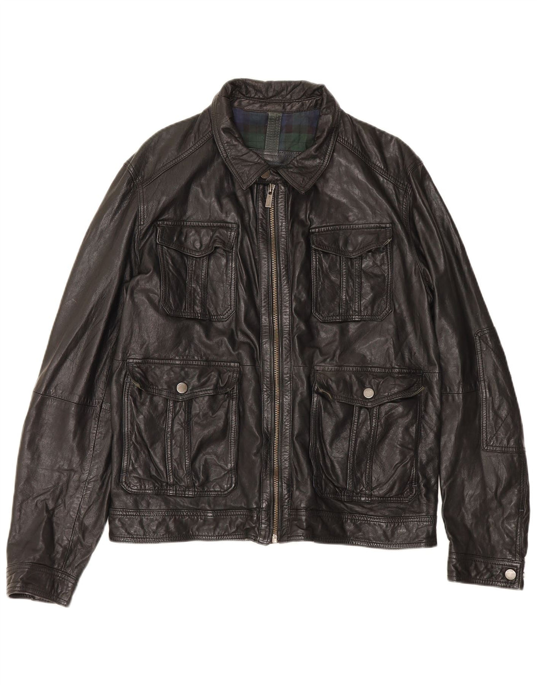 Jachetă din piele pentru bărbați Massimo Dutti UK 42 XL din piele de oaie neagră