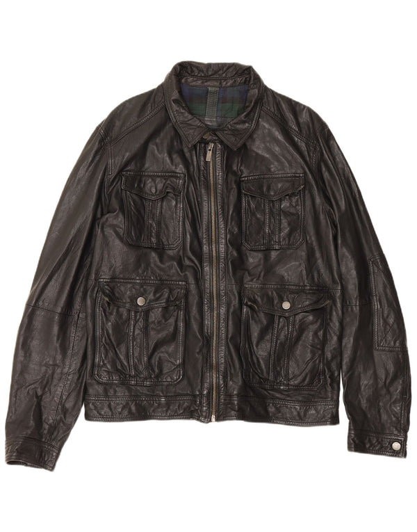Jachetă din piele pentru bărbați Massimo Dutti UK 42 XL din piele de oaie neagră