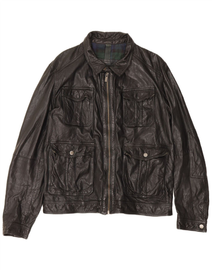 Jachetă din piele pentru bărbați Massimo Dutti UK 42 XL din piele de oaie neagră